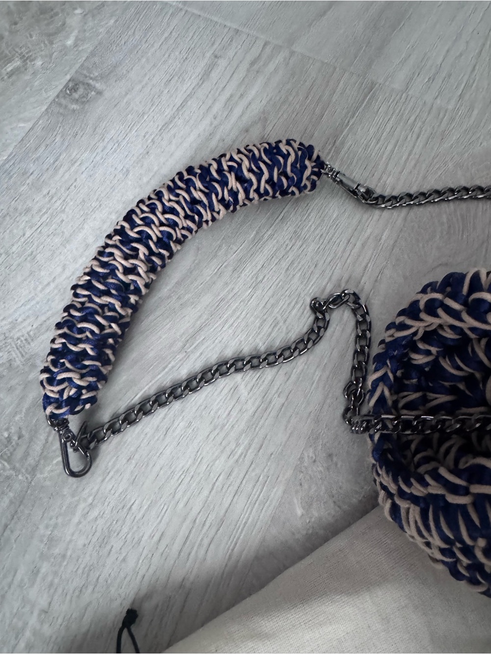 Navy & Cream Woven Crossbody with Tassels - Picture 2 of 3